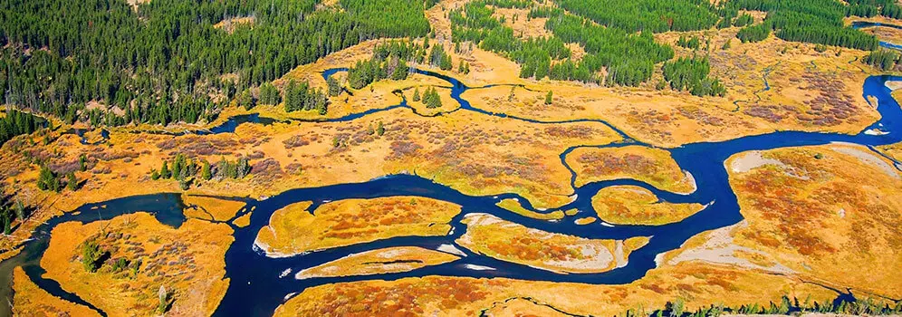 Von Flüssen durchzogene Landschaft im Yellowstone-Nationalpark