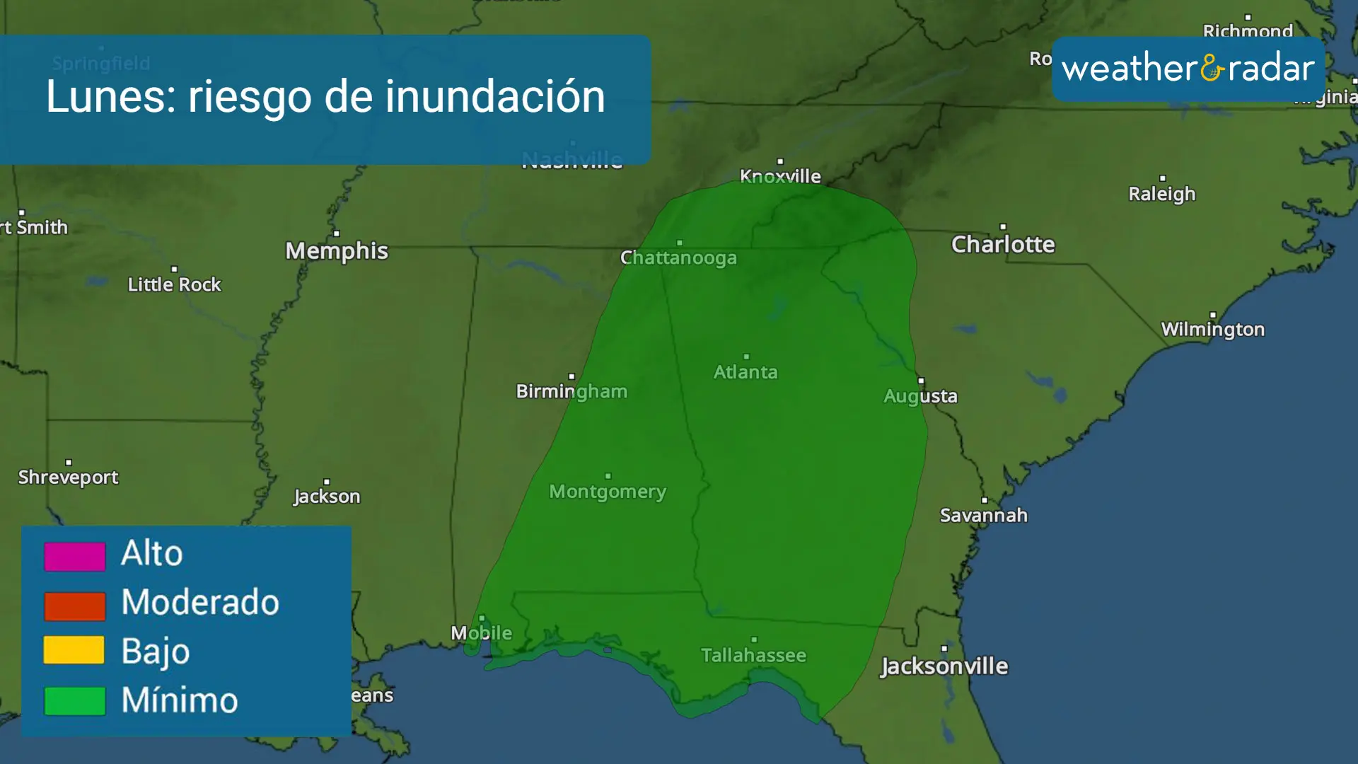 Riesgo de inundaciones desde Atlanta hasta el norte de Florida el martes por lluvias cuantiosas que caerán. 