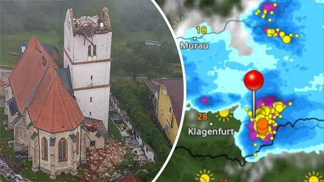 Eingestürztes Kirchturmdach und WetterRadar