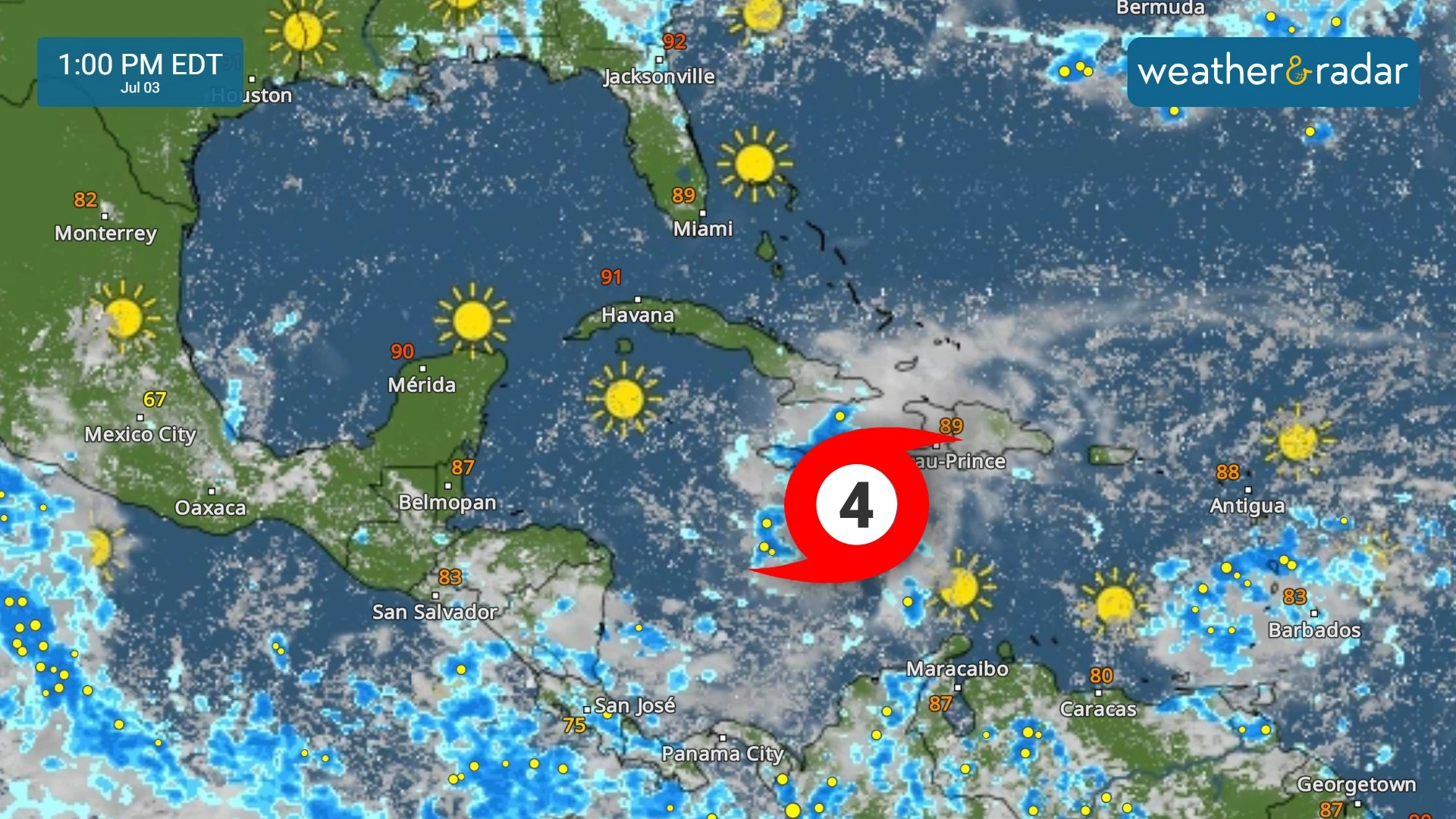 WeatherRadar as Category 4 Beryl inches closer to Jamaica Wednesday.