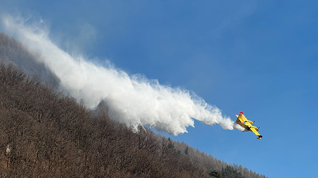 Löschflugzeuge kämpfen gegen die Flammen.