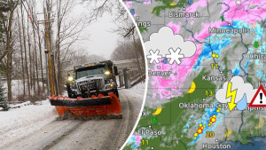 Schneepflug im US-Bundesstaat Vermont und WetterRadar (c) dpa