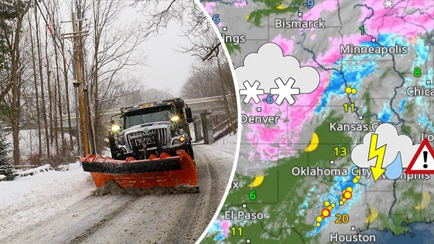 Schneepflug im US-Bundesstaat Vermont und WetterRadar