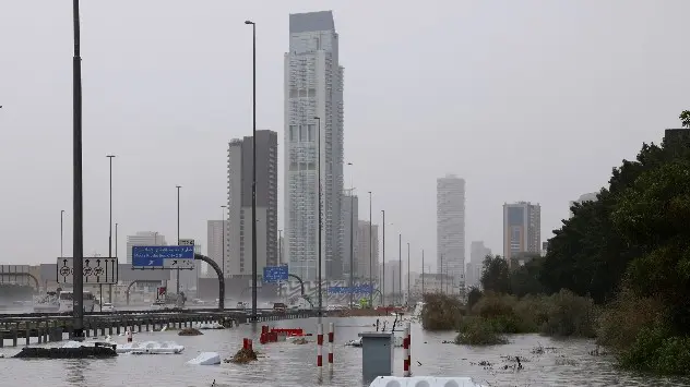 A general view of floods caused by heavy rains in Dubai, United Arab Emirates, April 16, 2024