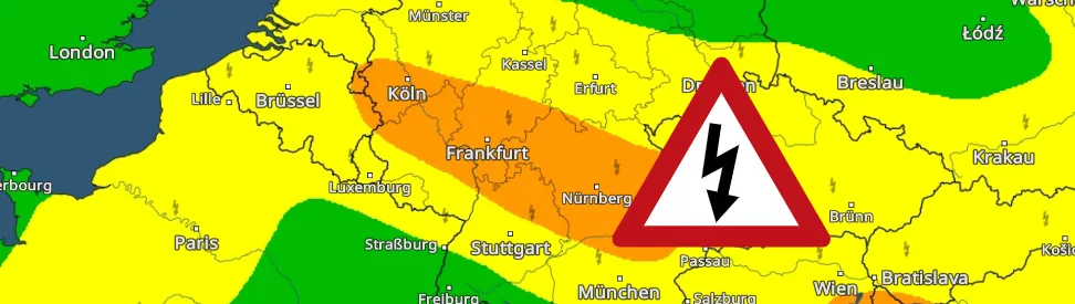 Die Karte zeigt, wo am Dienstag die Gefahr von Unwettern am größten ist.