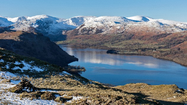 Snow-capped mountains at Lake District