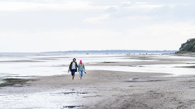 Workation auf der Ostseeinsel Poel - Bild: TMV/Gross Ein Paar geht am Strand der Ostseeinsel Poel spazieren.