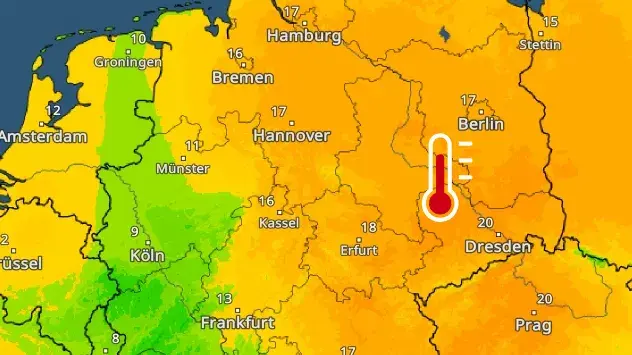 TemperaturRadar zeigt große Kontraste: Im Osten bis 20 Grad - im Westen kaum 10 Grad