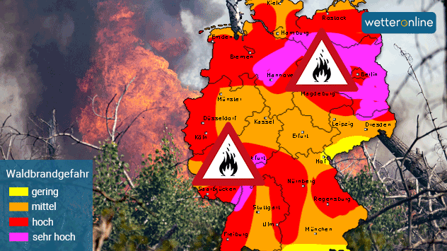 Die Karte zeigt, wo die Waldbrandgefahr in den kommenden Tagen am größten ist. 