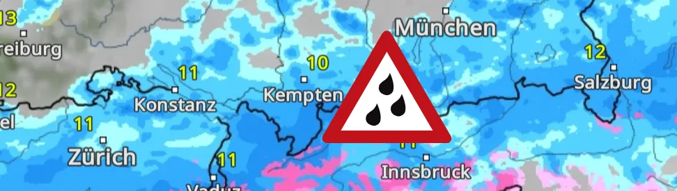 WetterRadar zeigt viel Regen im Alpenraum
