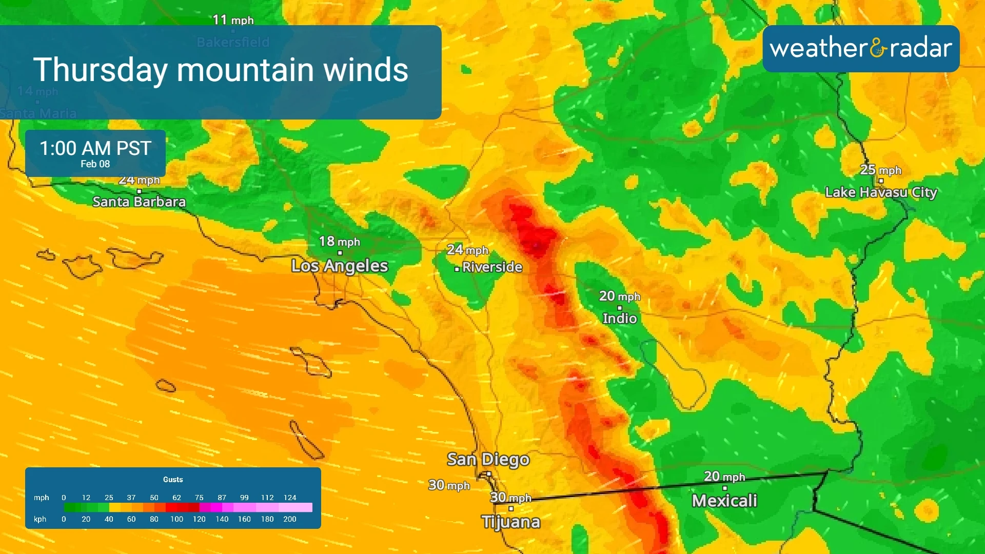 Las montañas tendrán vientos muy fuertes el jueves por la madrugada.
