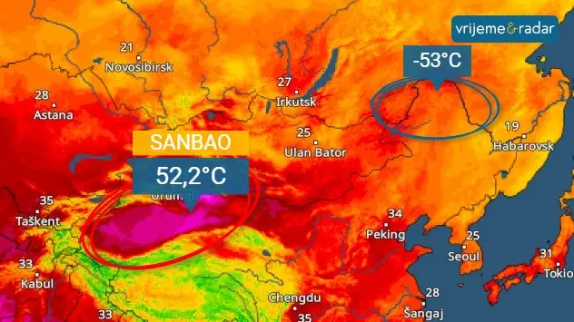 Temperaturni rekordi u Kini, nakon -53 stupnja, +52,2 stupnja