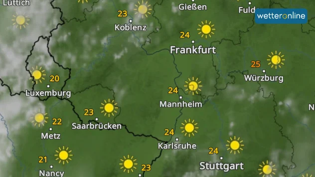 WetterRadar-Vorhersage für Südwestdeutschland für Dienstagnachmittag