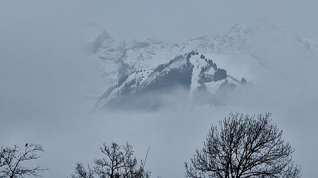 Magnifique paysage enneigé dans la région de la Gruyère, canton de Fribourg en Suisse.