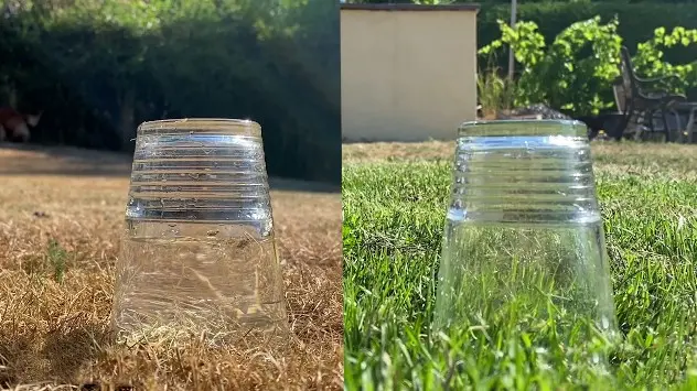 eksperiment med et glas vand på tør og våd jord