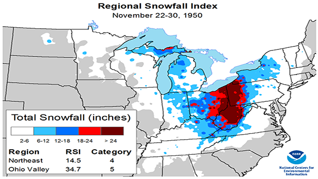 NOAA depiction of recorded snowfall during the snowstorm