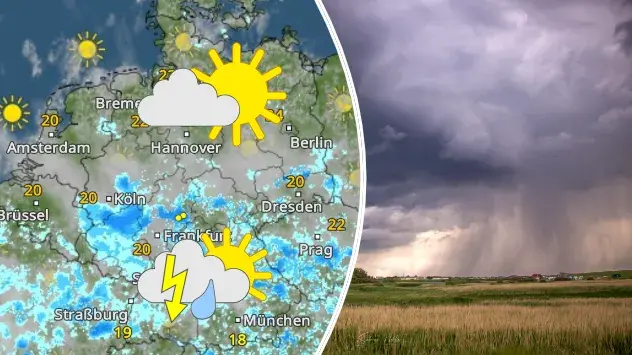 WetterRadar zeigt Wetterzweiteilung für Freitag mit freundlichem Norden und gewittrigem Süden