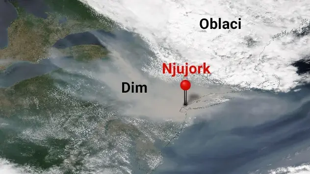 satelitska slika, dim iznad Njujorka