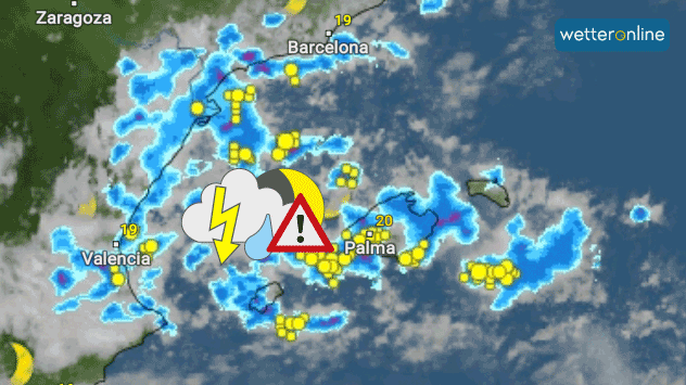 Eine unruhige Nacht zum Freitag steht den Urlaubern bevor. Unsere WetterRadar-Prognose zeigt zahlreiche, teils heftige Gewitter.