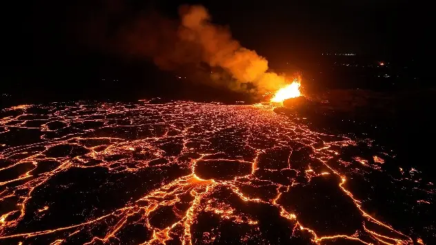 Lava field and active volcano