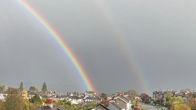 Double rainbow on overcast day in Kendal, Cumbria