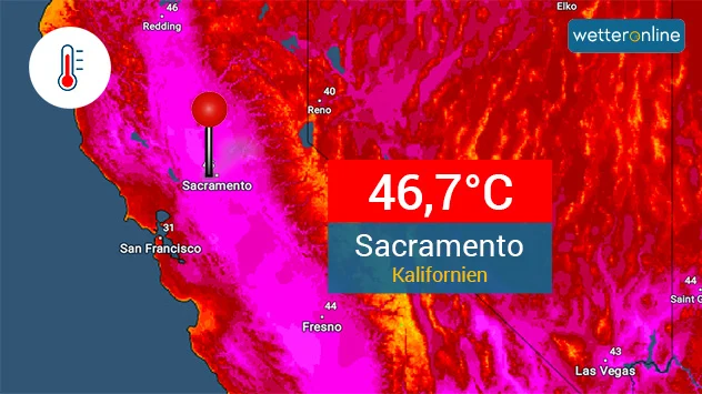 Das TemperaturRadar zeigt die große Hitze.