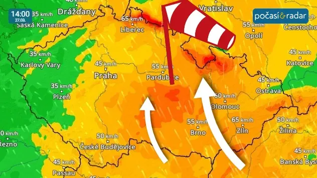 Zejména Moravu a Slezsko potrápí čerstvý vítr s nárazy o rychlostech až kolem 70 km/h i během středy.