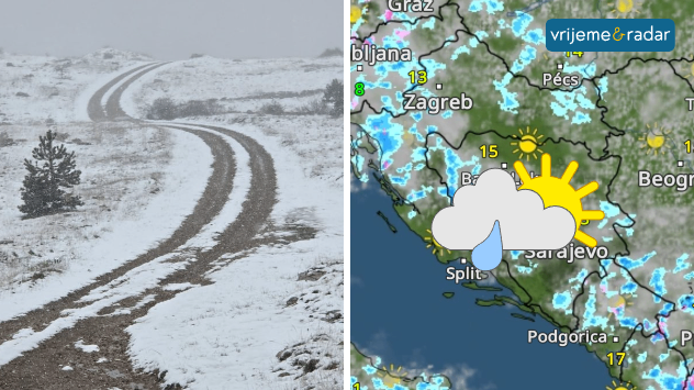 U srijedu na planinama Dalmacije padao snijeg. Do vikenda još promjenljivo. Slika lijevo