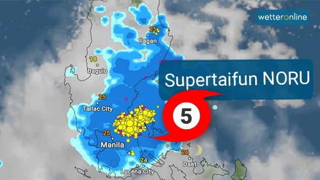 Supertaifun Noru trifft die Philippinen in diesen Stunden mit voller Wucht.