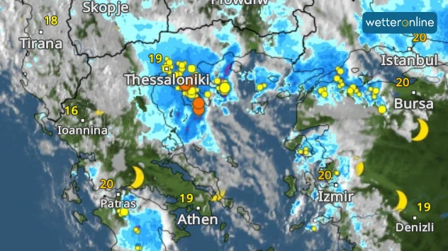 WetterRadar-Bild von Thessaloniki am frühen Samstagmorgen