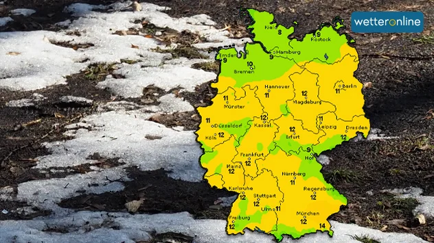 Tauwetter setzt sein: Die Höchstwerte liegen am Mittwoch verbreitet um und über 10 Grad.