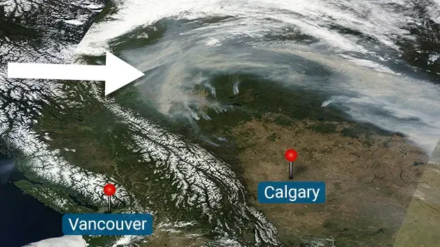 The dense smoke from the forest fires is even visible from space.
