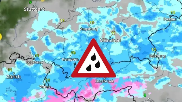 WetterRadar zeigt viel Regen im Alpenraum