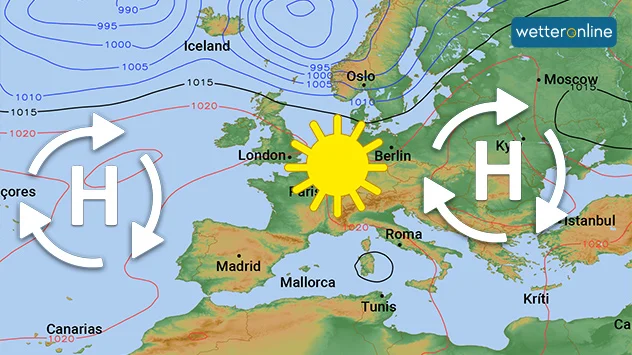 Die Karte zeigt, dass die Sonne zum Start in die neue Woche nahezu überall ganztägig scheint.