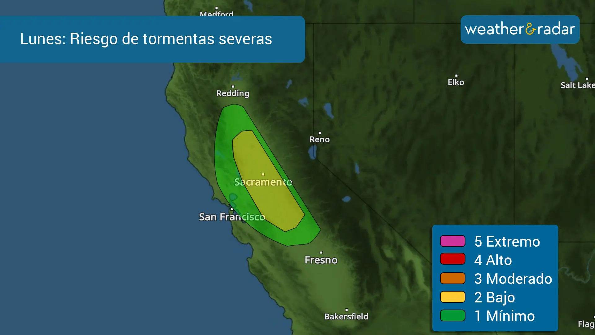 Riesgo de tormentas severas para el lunes, con la posibilidad de algun tornado es posible sobre le valle de Sacramento.
