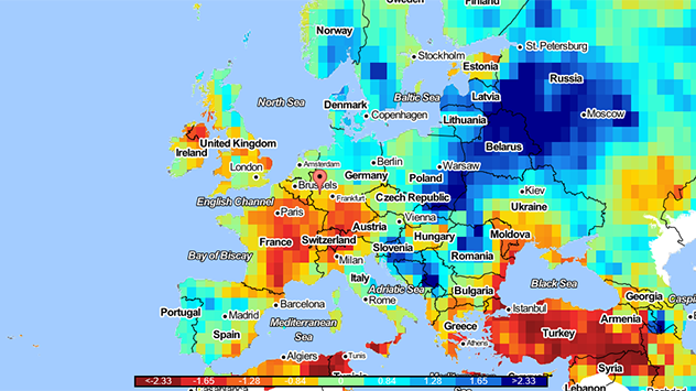 Der SPEI Global Drought Monitor bietet nahezu in Echtzeit Informationen über Dürrebedingungen auf globaler Ebene.