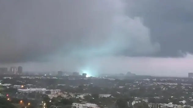 Transformers explode after tornado touches down in Fort Lauderdale, Florida. 