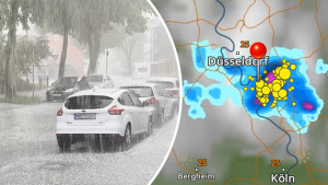 Hagelgewitter in Düsseldorf und WetterRadar-Bild (c) extremwetter.tv