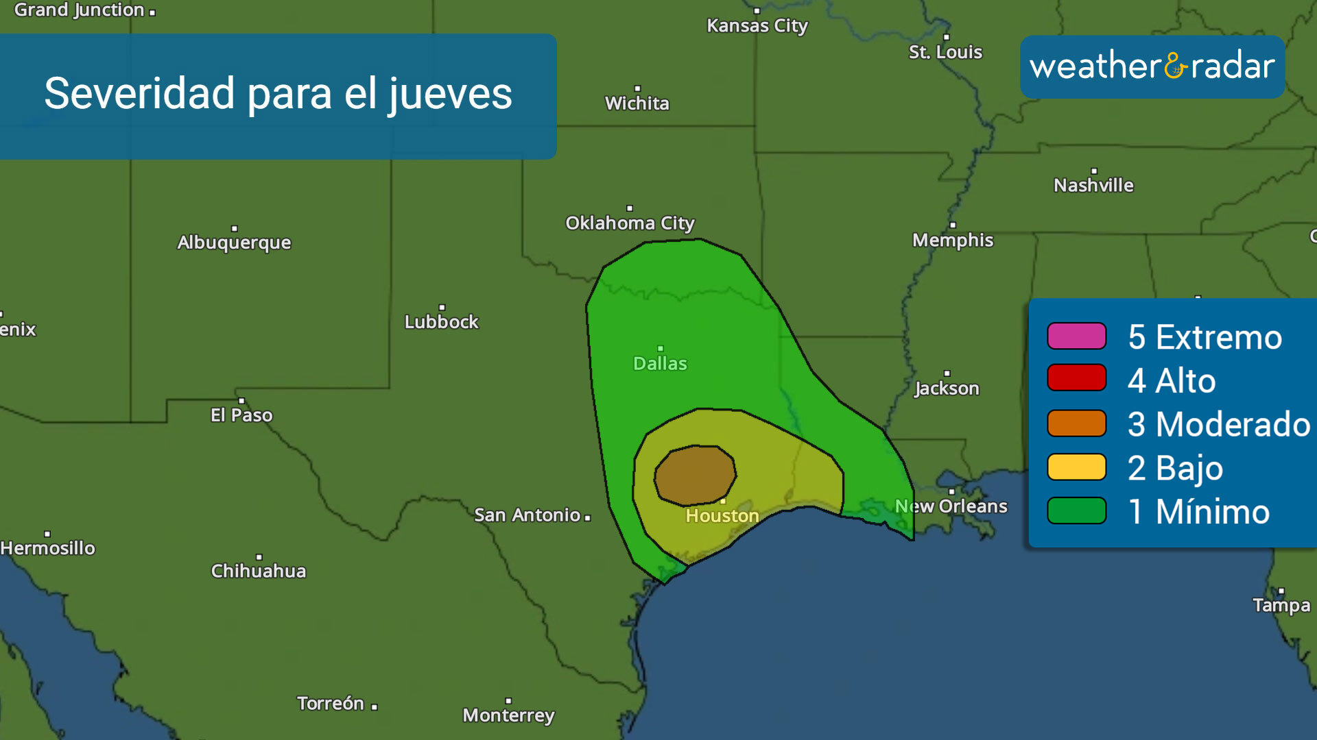 Jueves riesgo severo en Texas y el suroeste de Louisiana