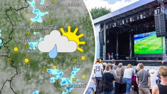 Wer das Eröffnungsspiel im Westen draußen verfolgen möchte, sollte vorsichtshalber ein Regencape dabei haben.