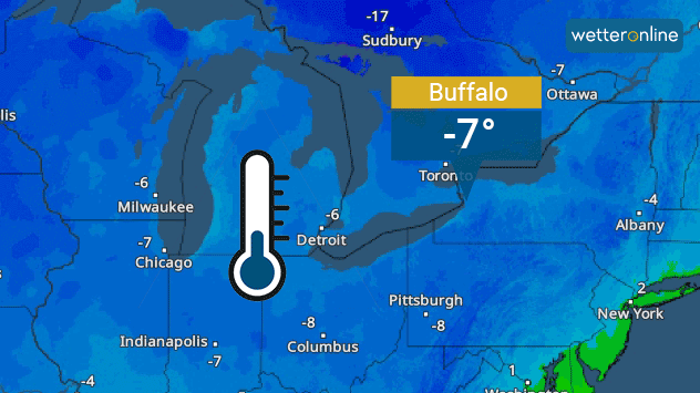 Das TemperaturRadar zeigt am 19. März Werte deutlich unter 0 Grad in Buffalo sowie in der Umgebung an.