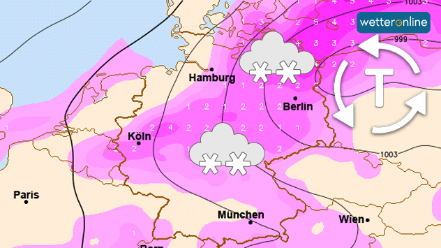 Ein Szenario kurz nach dem dritten Advent: Ein Tief bringt der Südosthälfte Deutschlands Schneefälle.
