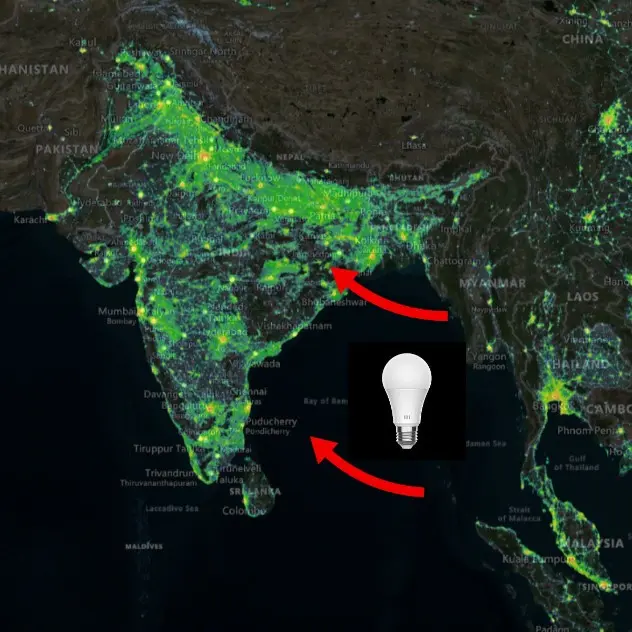 Light Pollution increases in India by ca. 2% every year