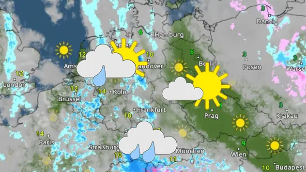 WetterRadar zeigt Regen und Schauer am Montag