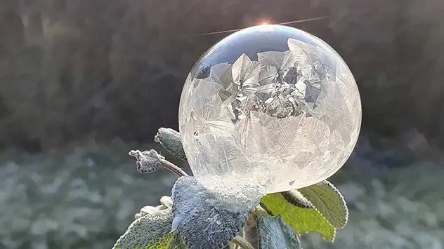 Frozen soap bubble captured with a mobile phone.