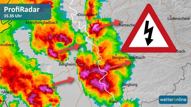 Radarbild deutet mit Farbe Lila auf Hagelunwetter hin.