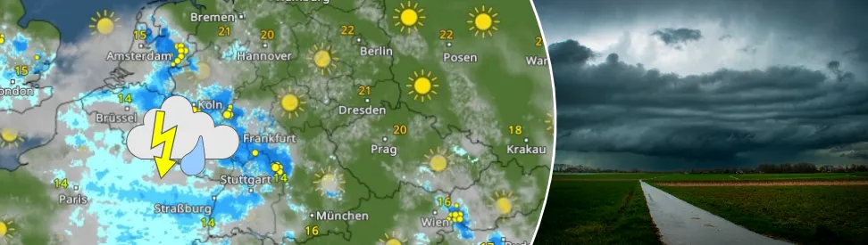 WetterRadar für Donnerstag zeigt Gewitter - Böenwalze über Feld (c) Bild rechts: Luka Berheide / WeatherChaseTV 