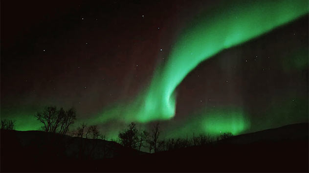 Diese Aufnahmen zeigen die Polarlichter am Sonntagabend in der Nähe von Tromsø in Norwegen. 