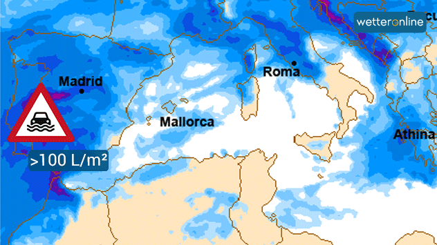 Die Karte zeigt die Regensummen bis Samstag.