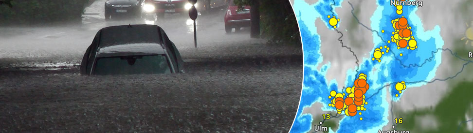 Liveticker: Auto versinkt in Wassermassen und WetterRadar mit Gewittern